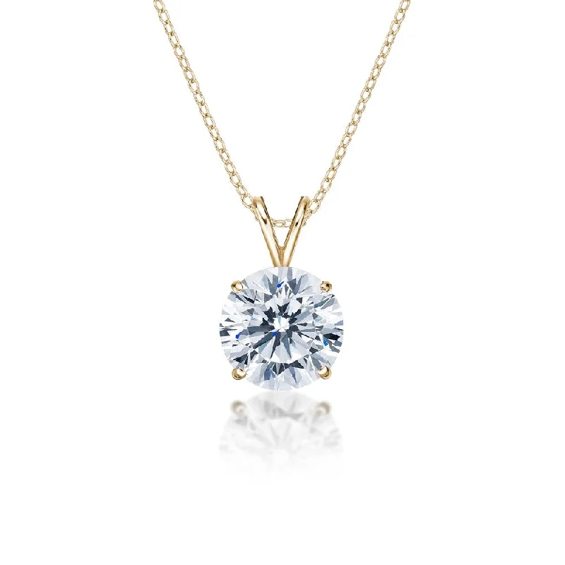 Women’s multi-layer necklace-Round Brilliant solitaire pendant with 4 carat* diamond simulant in 10 carat yellow gold