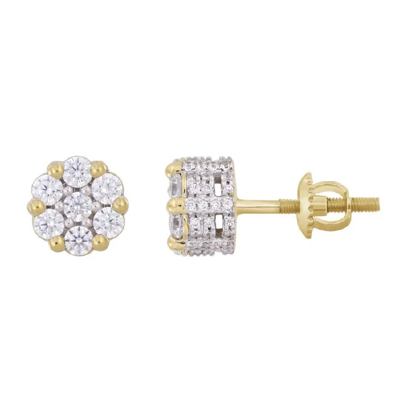 Women’s round earrings-LADIES STUD EARRINGS 1.00CT ROUND DIAMOND 10K YELLOW GOLD