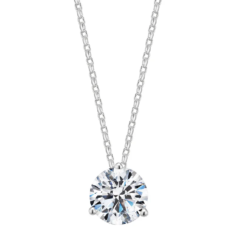 Women’s long necklace-Round Brilliant solitaire pendant with 2.04 carat* diamond simulant in 10 carat white gold