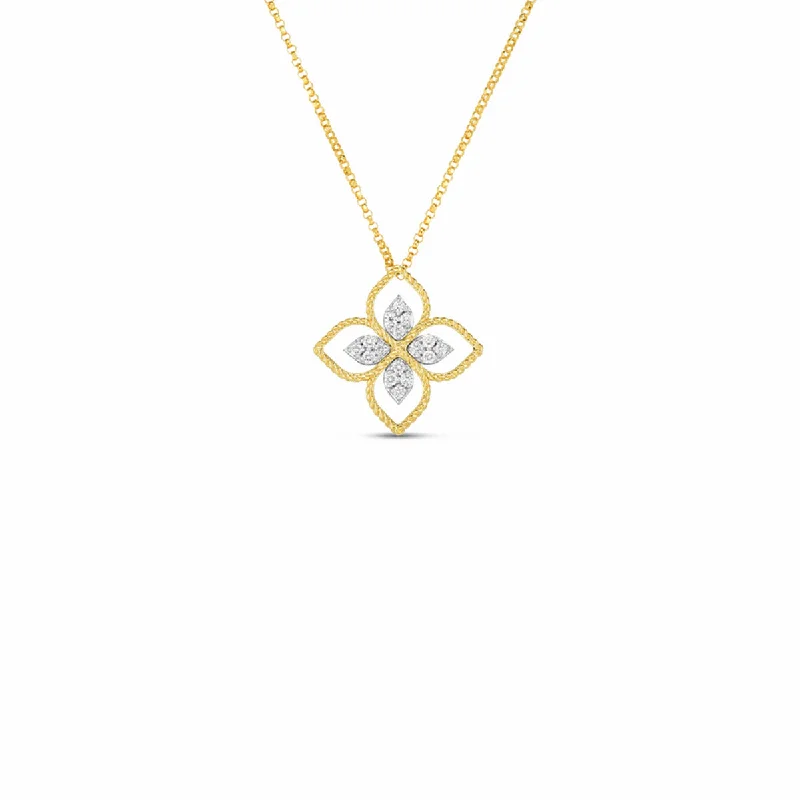 Women’s teardrop necklace-18K Principessa Large Flower Pendant with Diamond