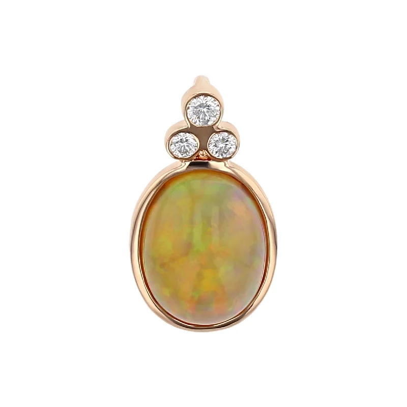 Women’s cubic zirconia necklace-Ethiopian Cabochon Opal and Diamond Pendant