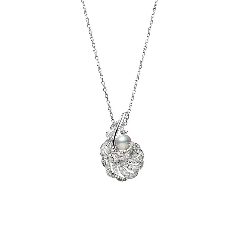 Women’s unique necklace-Akoya Cultured Pearl and Diamond Pendant