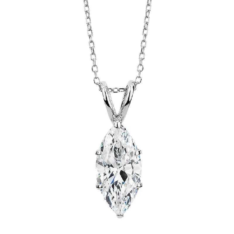 Women’s tennis necklace-Marquise solitaire pendant with 2 carat* diamond simulant in 10 carat white gold