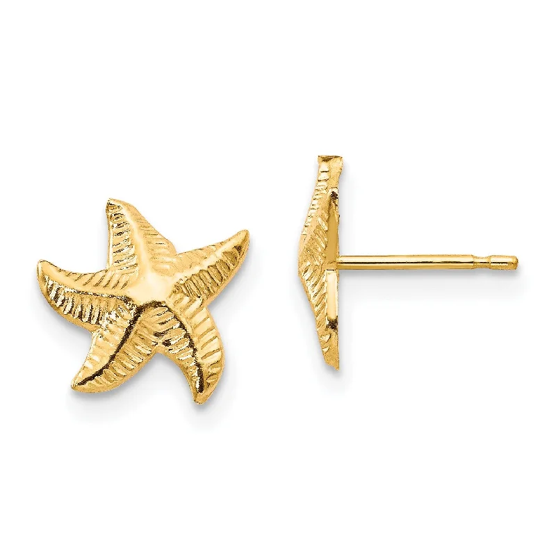 Women’s silver hoop earrings-14KT Yellow Gold  Starfish Earrings