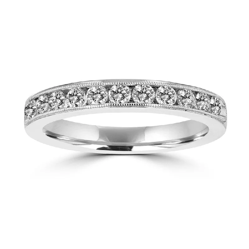 Women’s vintage-inspired engagement ring-14KT White Gold 1/2 CTW Diamond Channel Set Milgrain Band