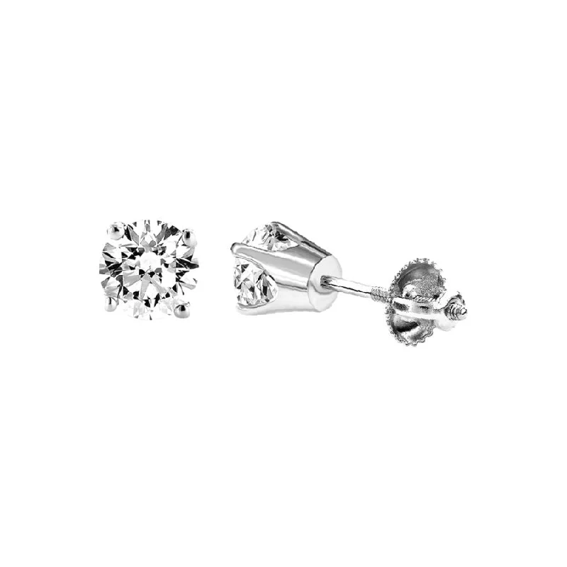 Women’s drop earrings-LADIES SOLITAIRE EARRINGS 1.00CT ROUND DIAMOND 14K WHITE GOLD