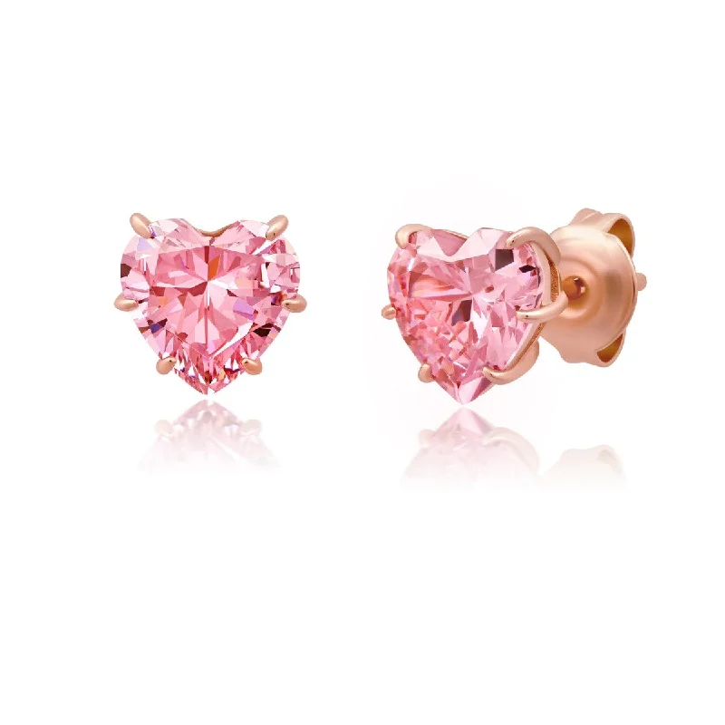 Women’s adjustable earrings-Crislu 18KT Rose Gold Plated Sterling Silver Cubic Zirconia Heart Earrings