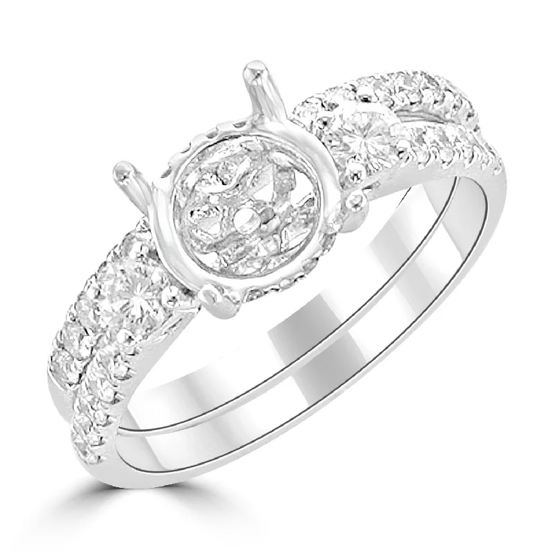 Women’s luxury diamond engagement ring-18KT White Gold .80 CTW Diamond Bridal Set for 1.25 Carat Round Diamond