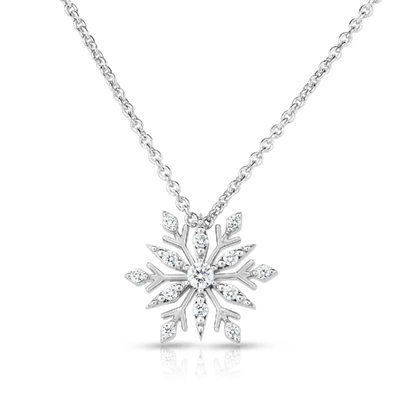 Women’s boho necklace-18K W Disney Frozen 2 Small Snowflake Pendant with Diamonds