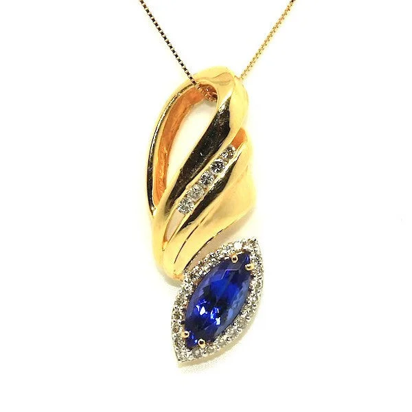 Women’s charm necklace-Tanzanite And Diamond Marque Pendant Ad No.0988