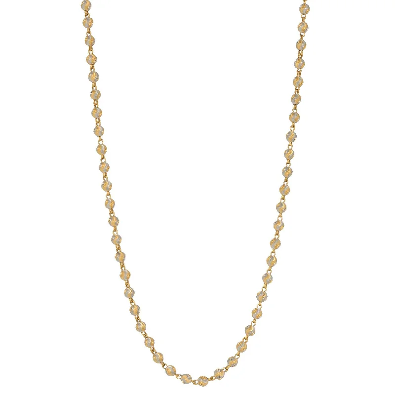 Women’s engraved necklace-22K Two Tone Gold Beaded Chain W/ Wave Design