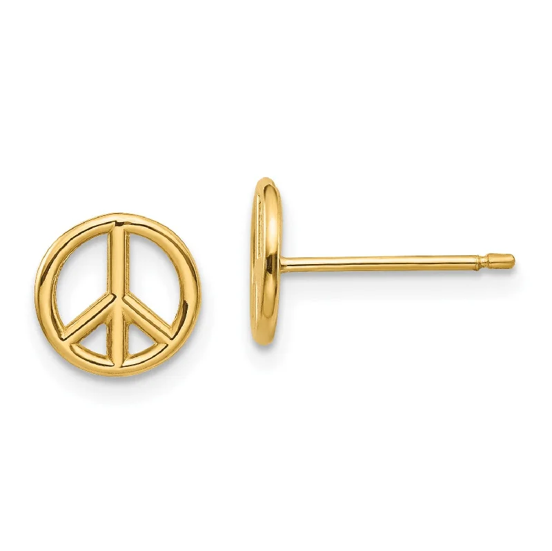 Women’s vibrant earrings-14KT Yellow Gold Peace Symbol Earrings