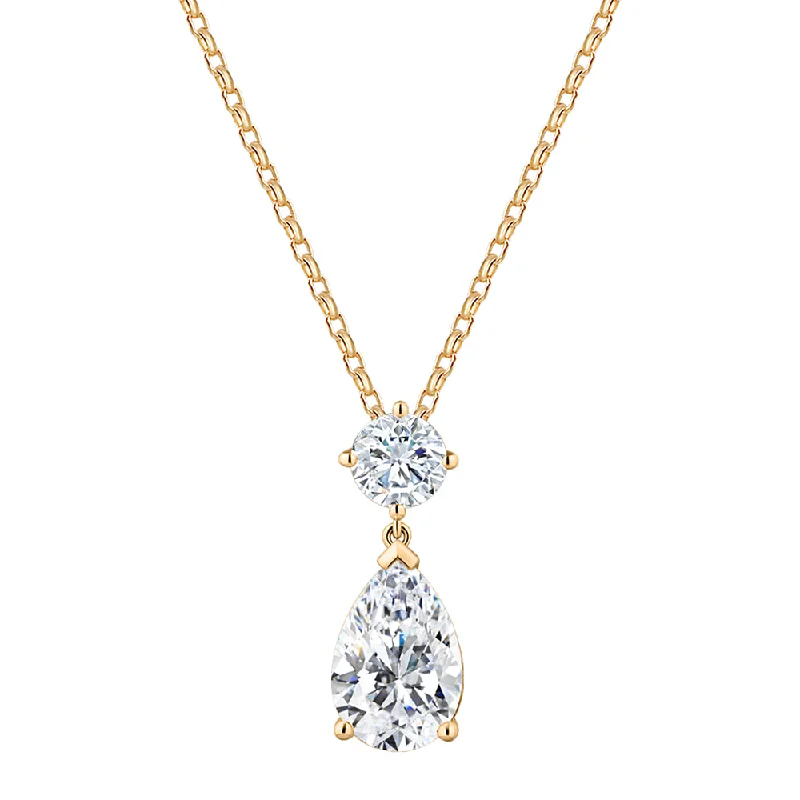 Women’s choker necklace-Fancy pendant with 3.84 carats* of diamond simulants in 10 carat yellow gold