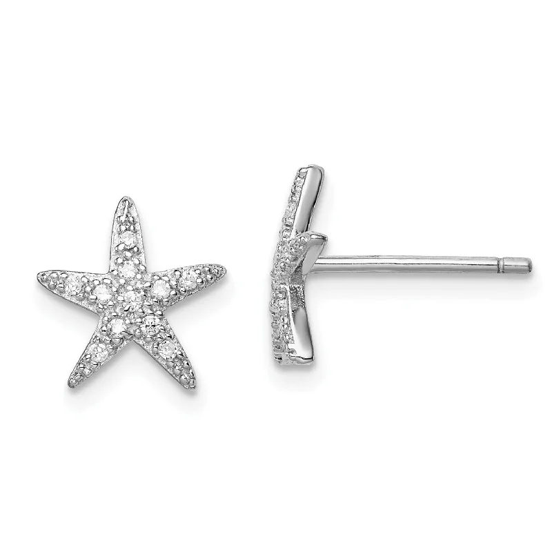 Women’s double drop earrings-Sterling Silver Cubic Zirconia 10X11MM Stud Starfish Earrings