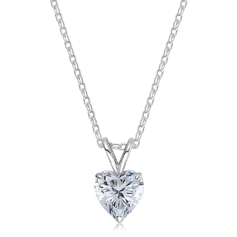 Women’s gold chain necklace-Heart solitaire pendant with 2 carat* diamond simulant in 10 carat white gold