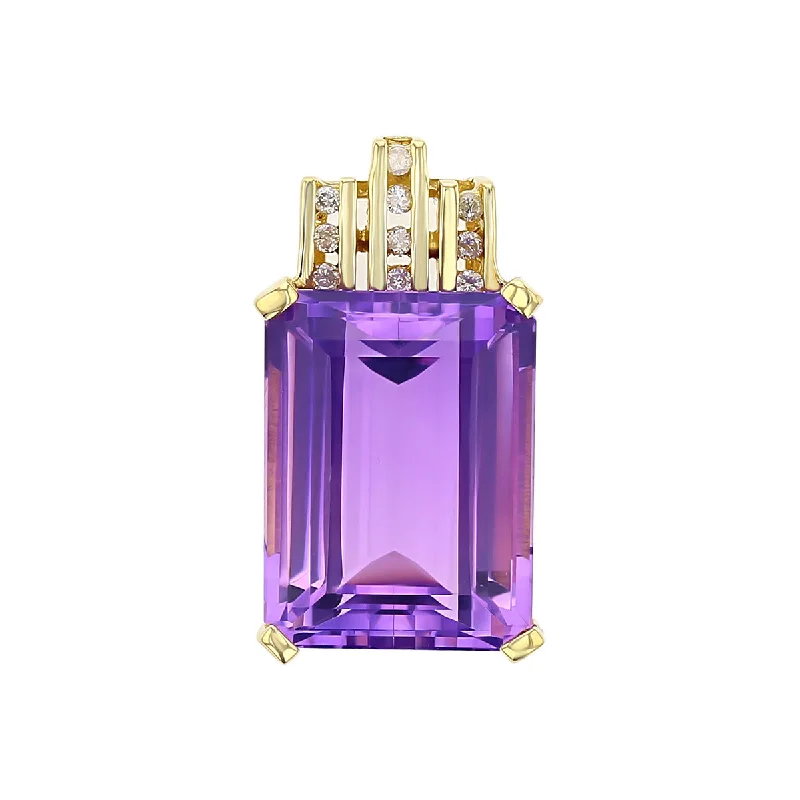 Women’s designer necklace-Emerald-cut Amethyst and Diamond Pendant