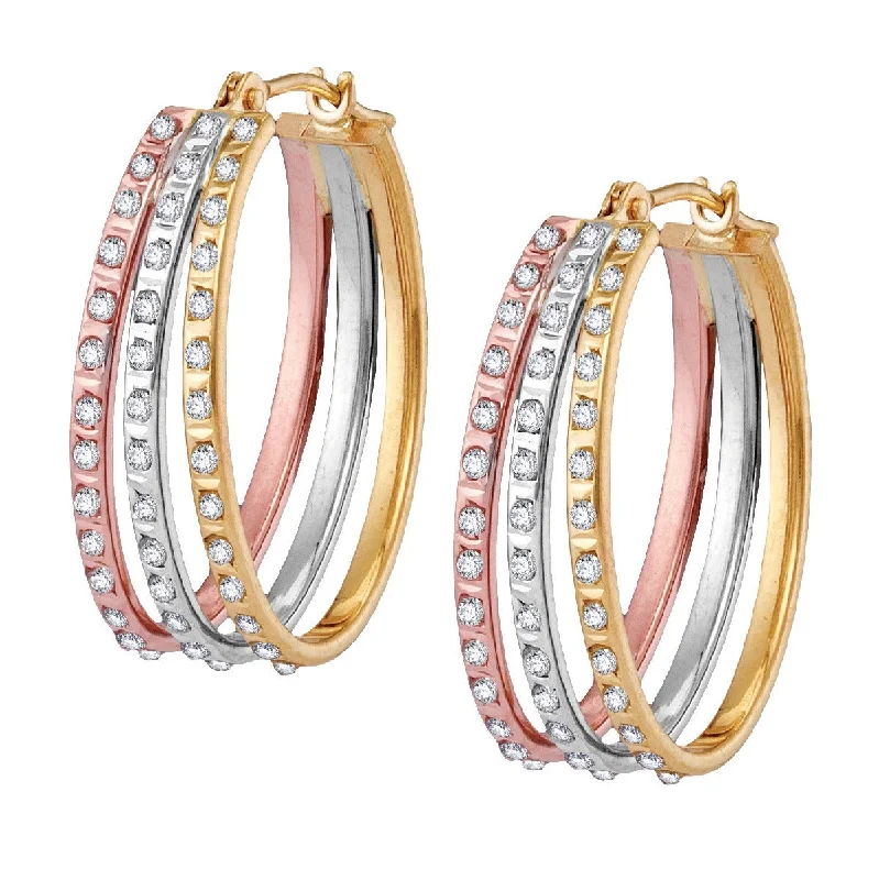 Women’s heirloom earrings-Diamond Fascination 14KT Gold Tri-Color 17X22MM Diamond Accent Hoop Earrings