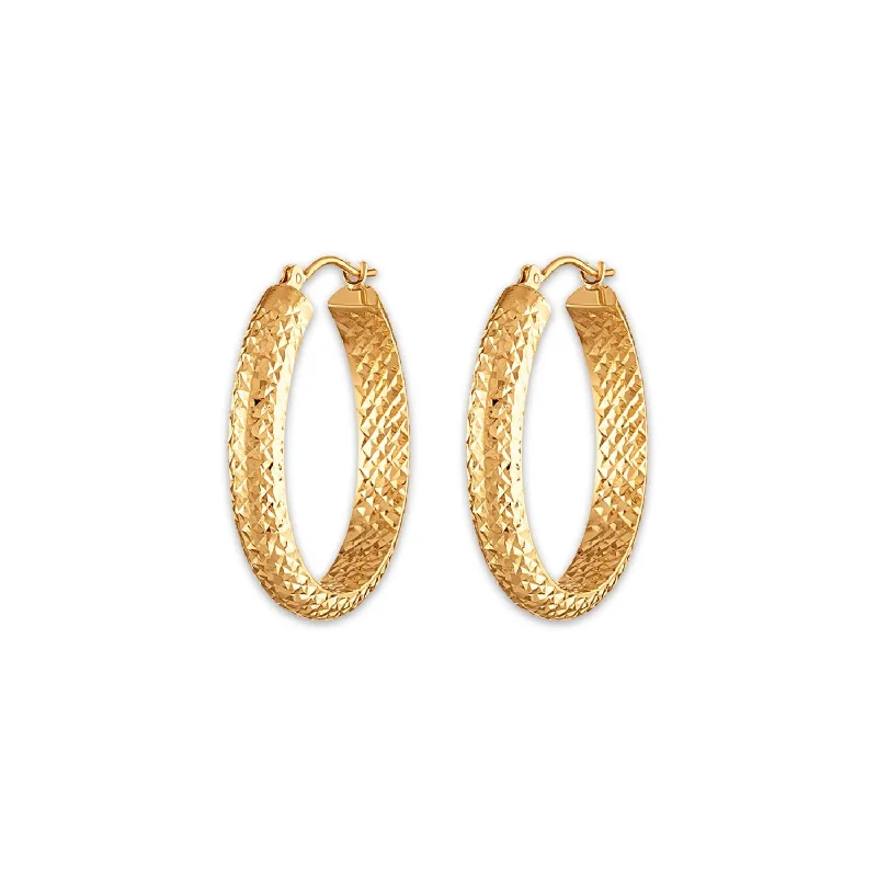 Women’s silver hoop earrings-10KT Yellow Gold 4.4X23MM Hoop Diamond-cut Earrings