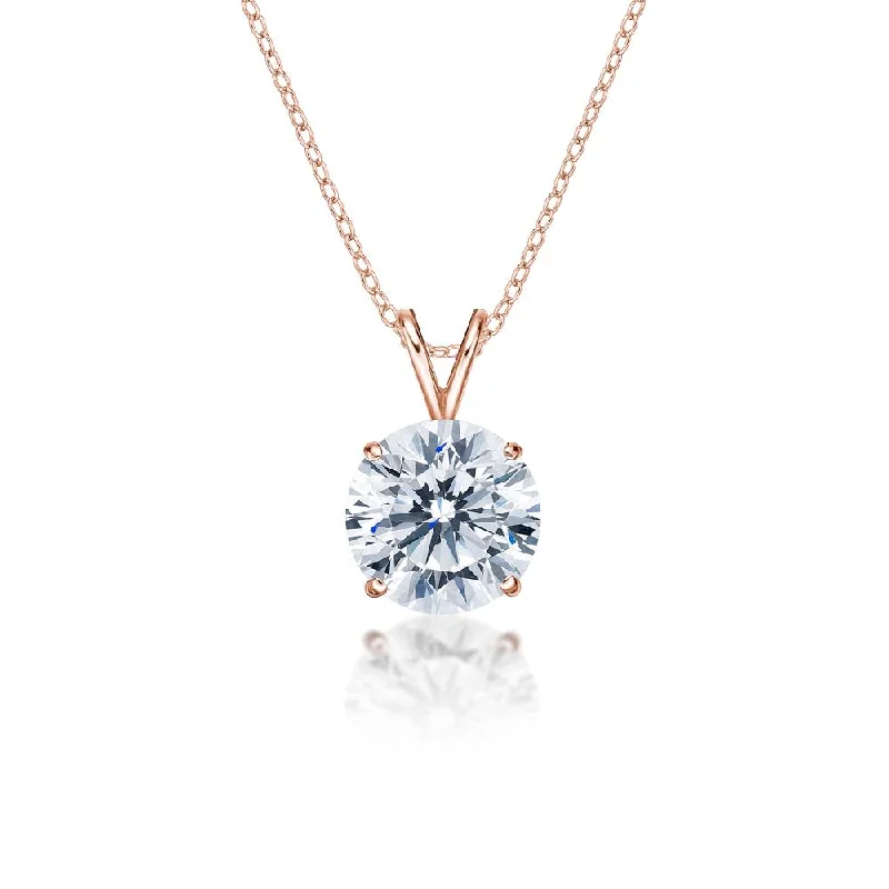 Women’s boho necklace-Round Brilliant solitaire pendant with 4 carat* diamond simulant in 10 carat rose gold