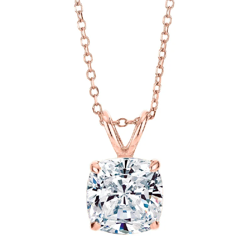 Women’s statement chain necklace-Cushion solitaire pendant with 2 carat* diamond simulant in 10 carat rose gold