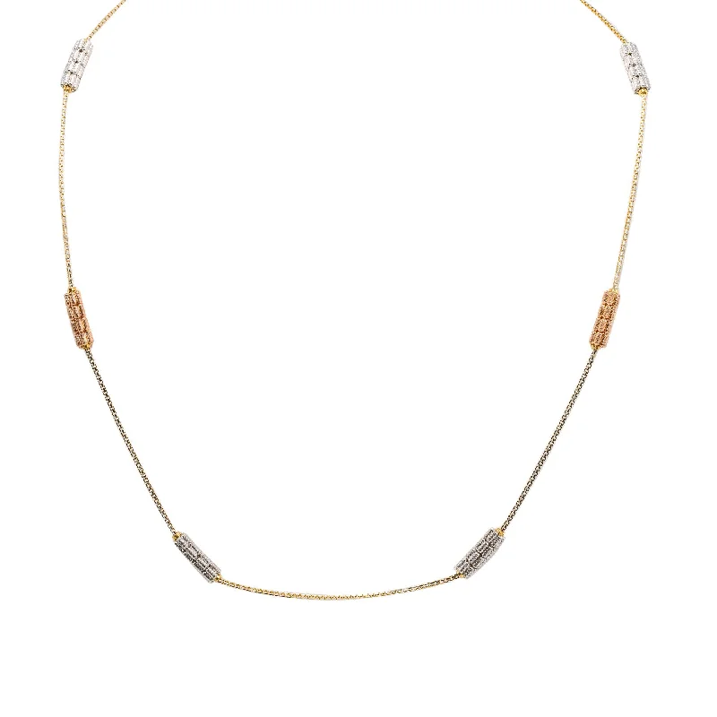 Women’s spiral necklace-22K Multi Tone Gold Chain W/ White & Rose Gold Detailed Pipe Beads, Size 18.5