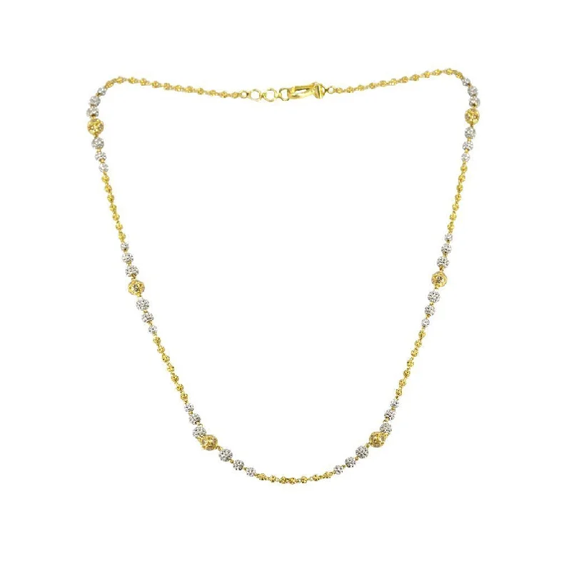 Women’s chic necklace-22K Multi Tone Gold Chain W/ Multi Tone Beaded Strand & Textured Gold Ball Accents