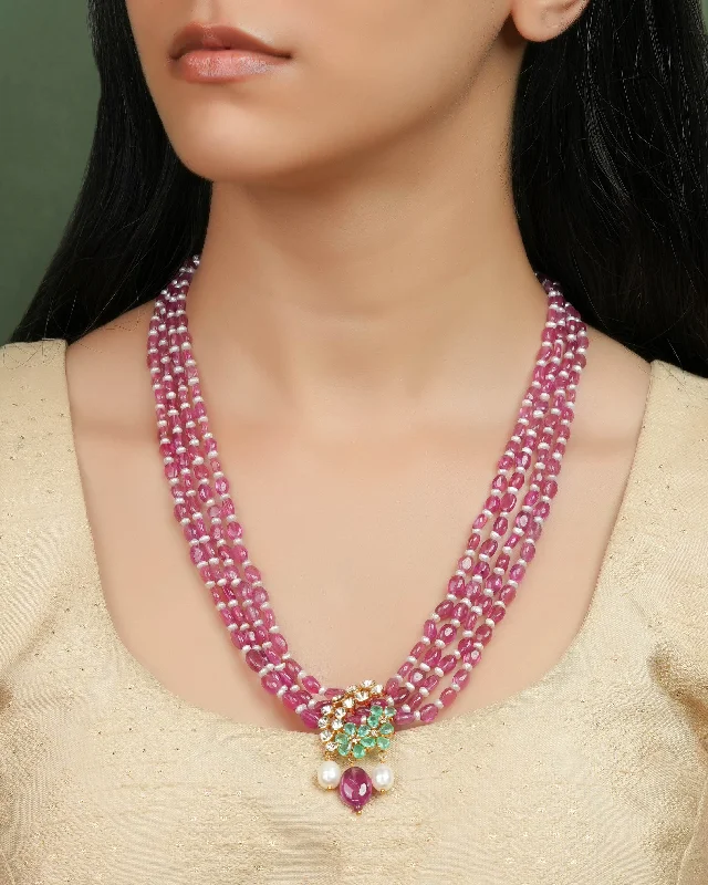 Women’s pearl necklace-Kaashi Polki And Diamond Bead Pendant