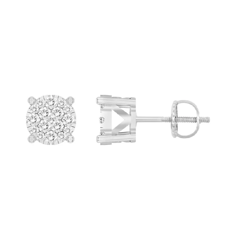 Women’s floral earrings-LADIES STUD EARRINGS 0.25CT ROUND DIAMOND 10K WHITE GOLD