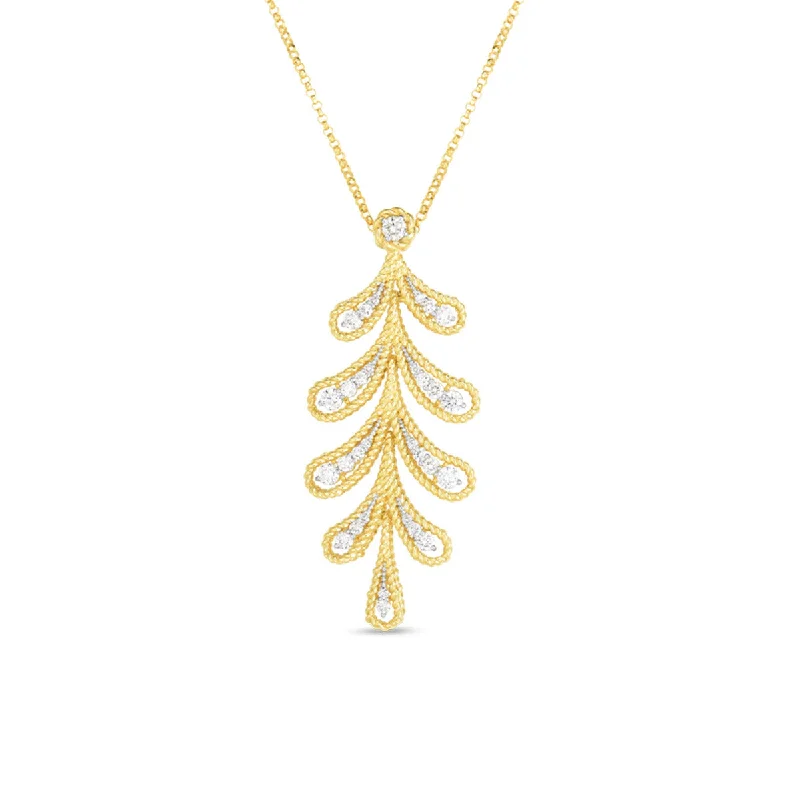 Women’s crystal pendant necklace-18K YW Diamond Byzantine Barocco Laurel Leaf Pendant