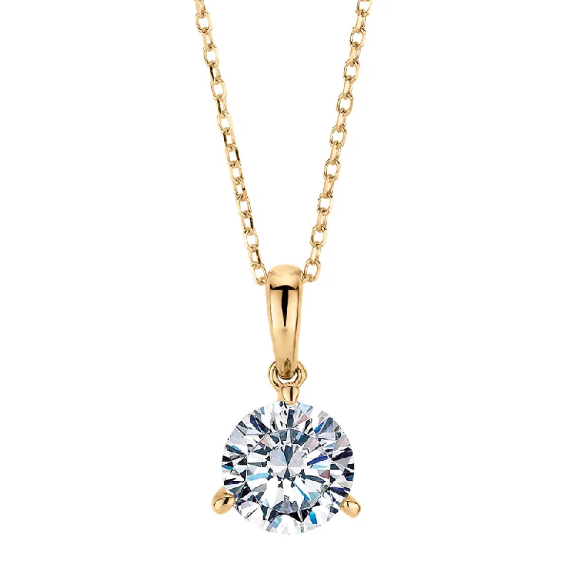 Women’s customized necklace-Round Brilliant solitaire pendant with 1.03 carat* diamond simulant in 10 carat yellow gold