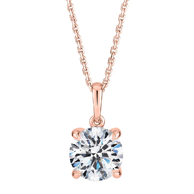 Women’s casual necklace-Signature Simulant Diamond 1.50 carat* round brilliant solitaire pendant in 14 carat rose gold