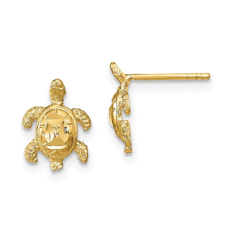 Women’s boho earrings-14KT Yellow Gold 11X8MM Diamond-cut Sea Turtle Earrings