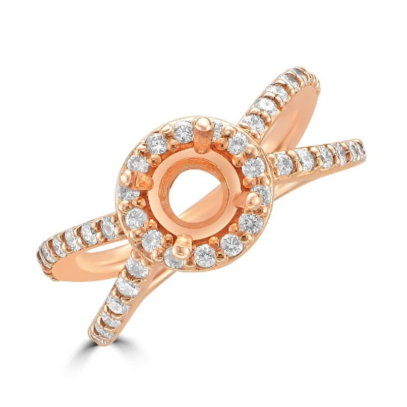 Women’s floral engagement ring-14KT Rose Gold .63 CTW Diamond Halo Mounting For 1.00-1.20 CT Round