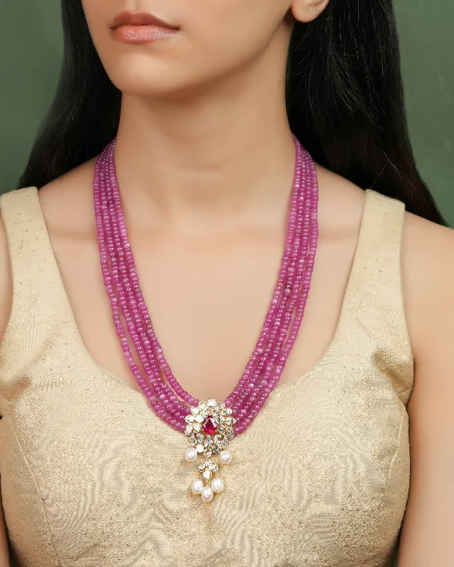 Women’s double-strand necklace-Taahira Polki And Diamond Bead Pendant