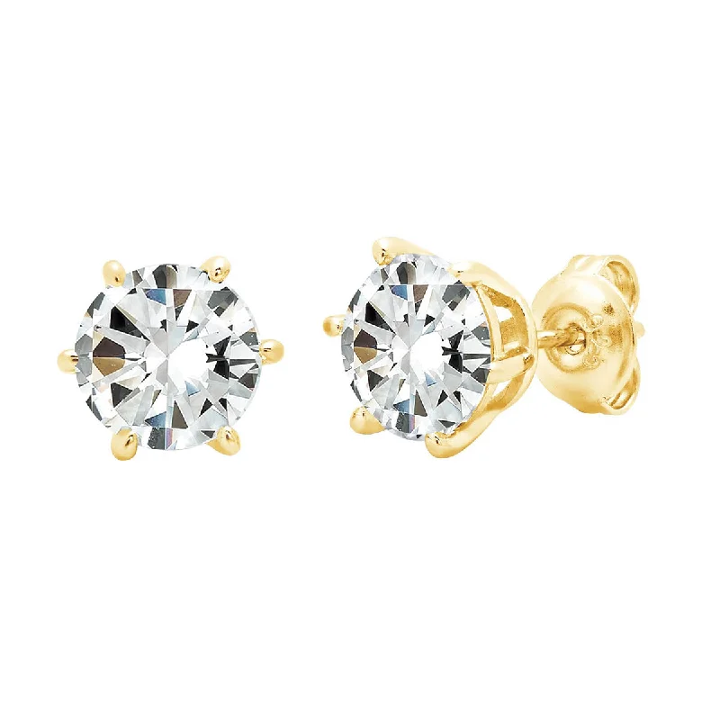 Women’s large hoop earrings-Crislu 18KT Yellow Gold Plated Sterling Silver Round Cubic Zirconia Solitaire Stud Earrings