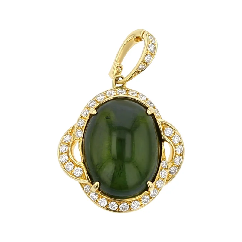 Women’s fine necklace-Cabochon Green Tourmaline and Diamond Pendant