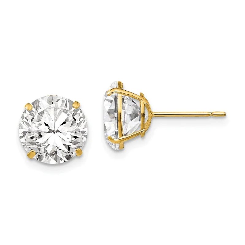 Women’s modern earrings-14KT Yellow Gold 9MM Round Cubic Zirconia Stud Earrings