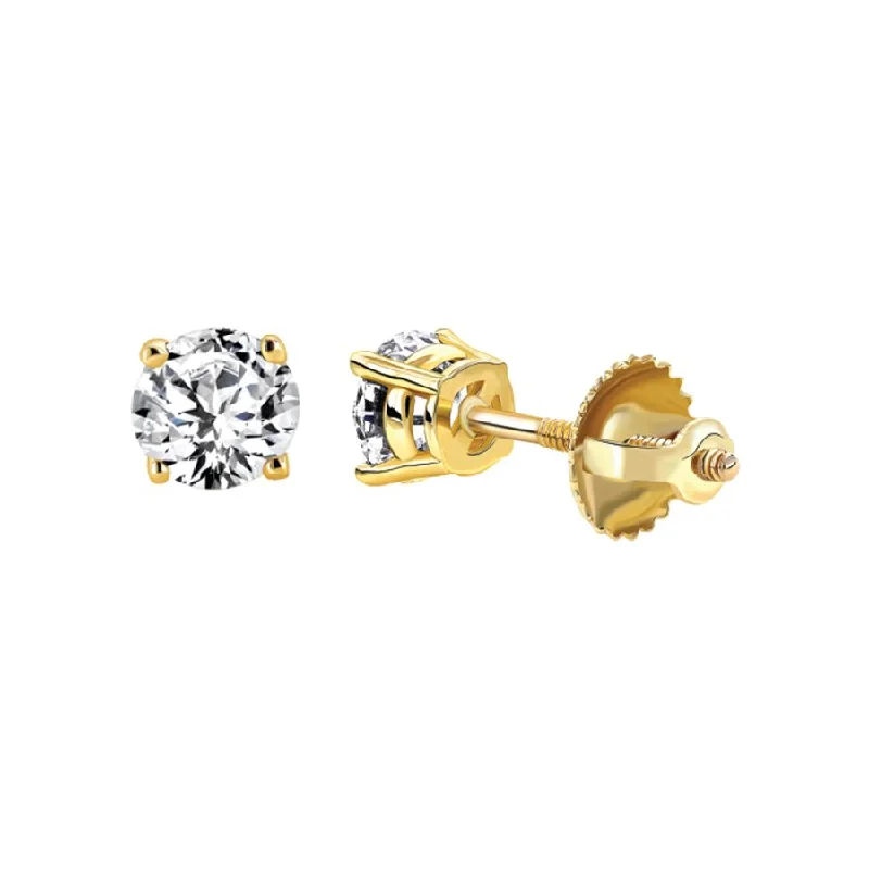 Women’s pearl earrings-LADIES SOLITAIRE EARRINGS 0.75CT ROUND DIAMOND 14K YELLOW GOLD