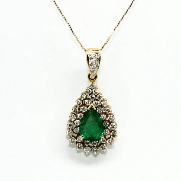 Women’s chain necklace-Emerald And Diamond Double Clustered Pendant Ad No.0547