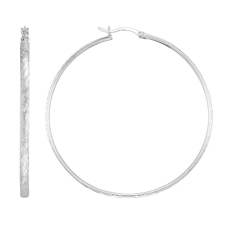 Women’s infinity earrings-Simone I Smith Collection Platinum Plated Sterling Silver 50X3MM Textured Hoop Earrings