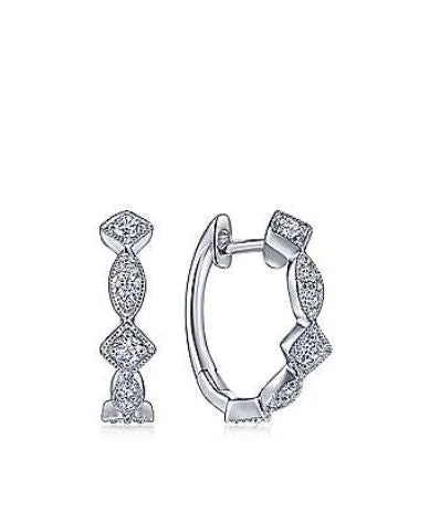 Women’s floral stud earrings-14K White Gold Geometric Station Diamond Huggie Earrings