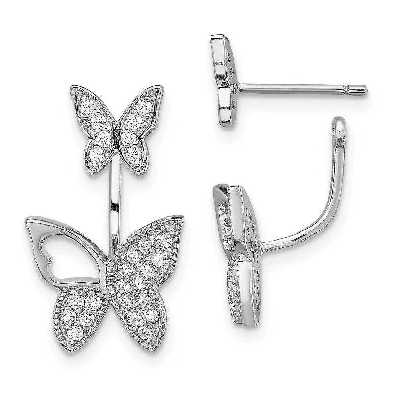 Women’s silver dangling earrings-Sterling Silver Cubic Zirconia 19X12MM Butterfly Front and Back Earrings