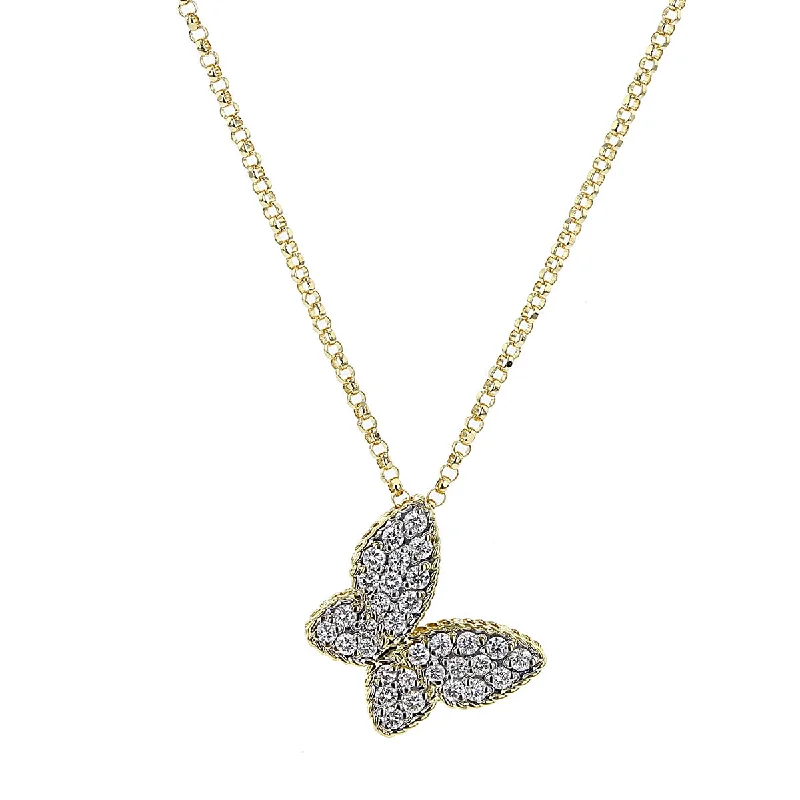 Women’s classic pearl necklace-18K Gold Butterfly Pendant with Diamonds