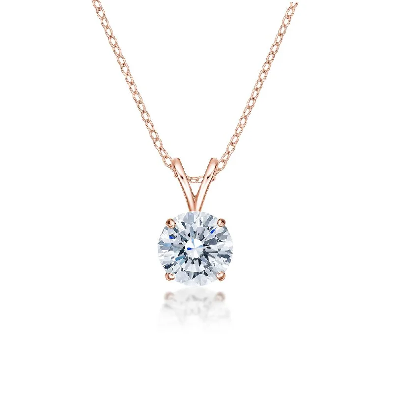 Women’s vintage necklace-Round Brilliant solitaire pendant with 1.5 carat* diamond simulant in 10 carat rose gold