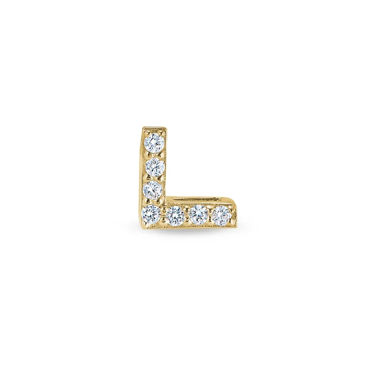 Women’s sleek engagement ring-Gold Finish Sterling Silver Micropave L Initial Charm with Simulated Diamonds