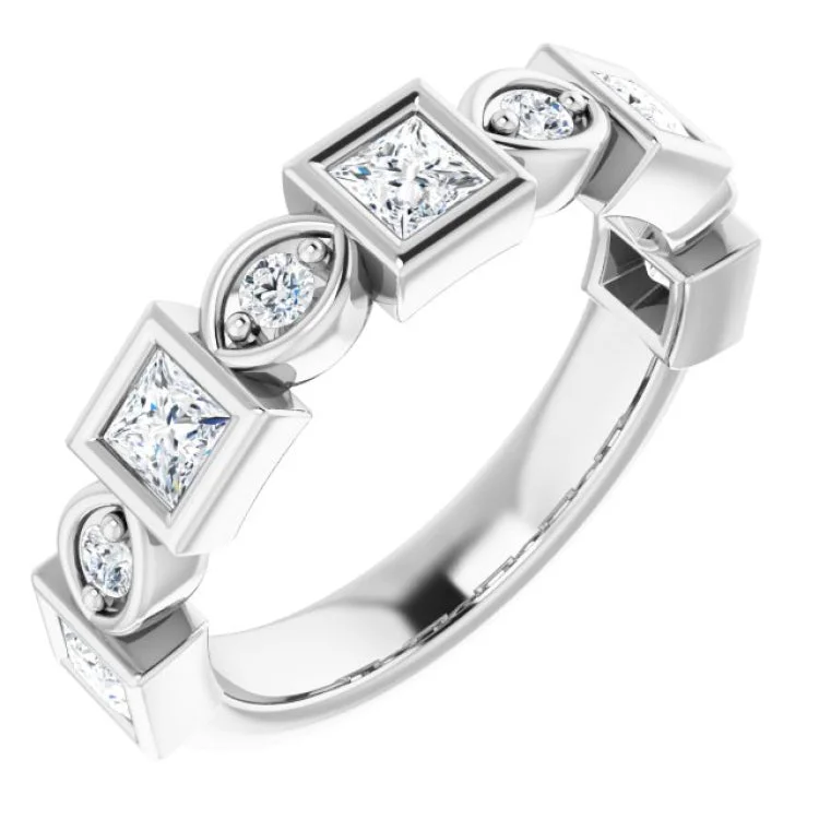 Women’s three-stone engagement ring-14K White 9/10 CTW Natural Diamond Anniversary Band