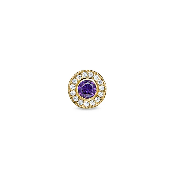 Women’s intricate diamond engagement ring-Gold Finish Sterling Silver Micropave Round Simulated Amethyst Charm with Simulated Diamonds