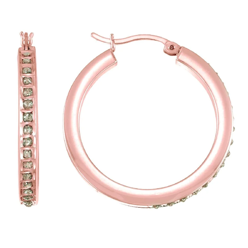 Women’s oval stud earrings-Diamond Fascination 14KT Rose Gold 15MM Diamond Accent Hoop Earrings