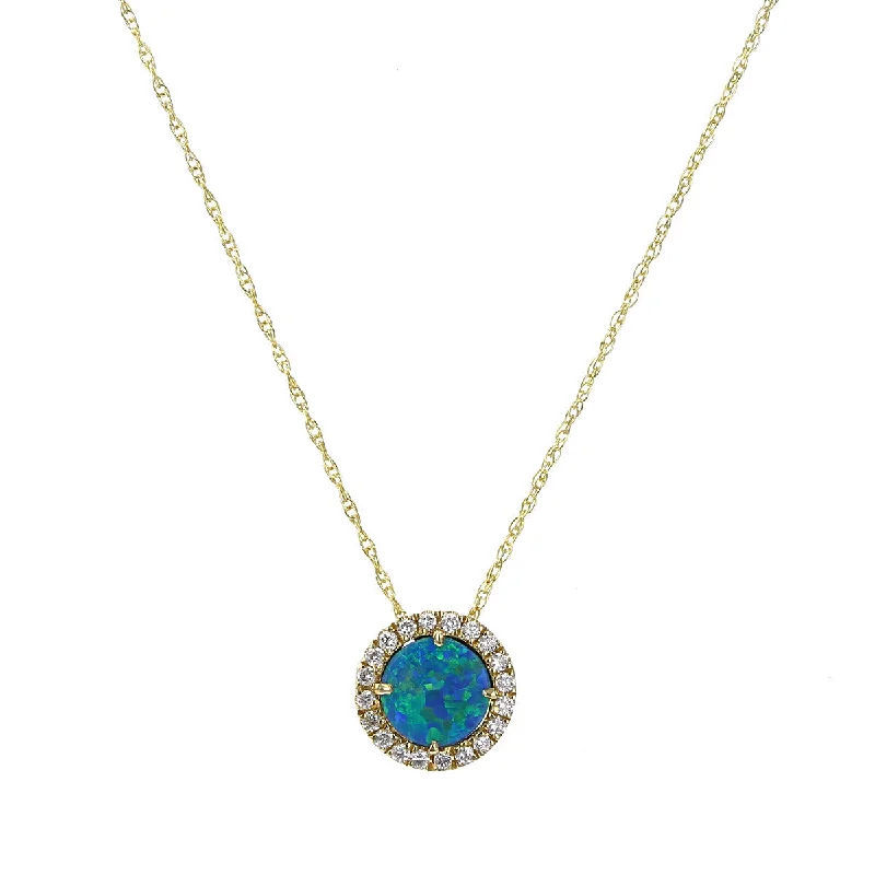 Women’s heirloom necklace-Australian Opal Doublet and Diamond Halo Pendant