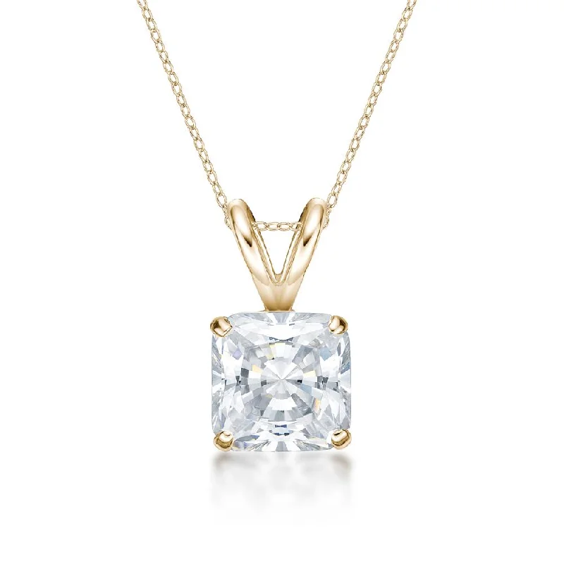 Women’s gold necklace-Princess Cut solitaire pendant with 2 carat* diamond simulant in 10 carat yellow gold